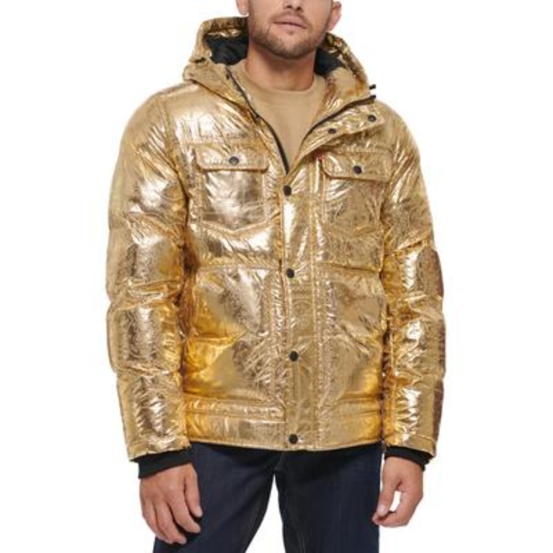 Levi's Mens Puffer Jacket Coat Large Gold Hooded