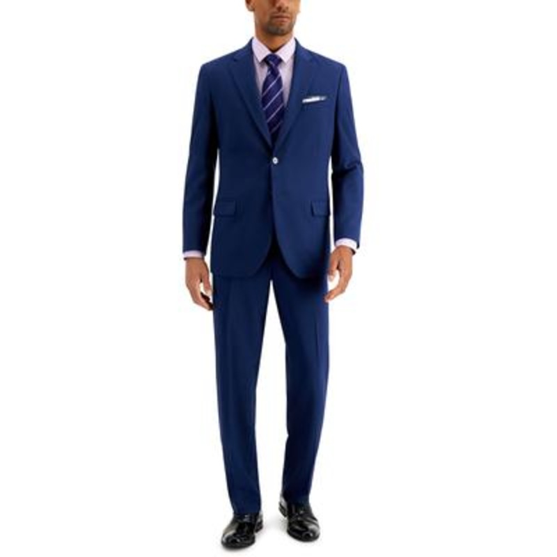 Nautica Mens Modern fit 2 Piece Suit 44 L / 38 Waist Blue Solid Stretch