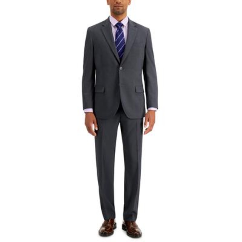 Nautica Mens Modern fit 2 Piece Suit 44 L / 38 Waist Charcoal Grey Solid Stretch