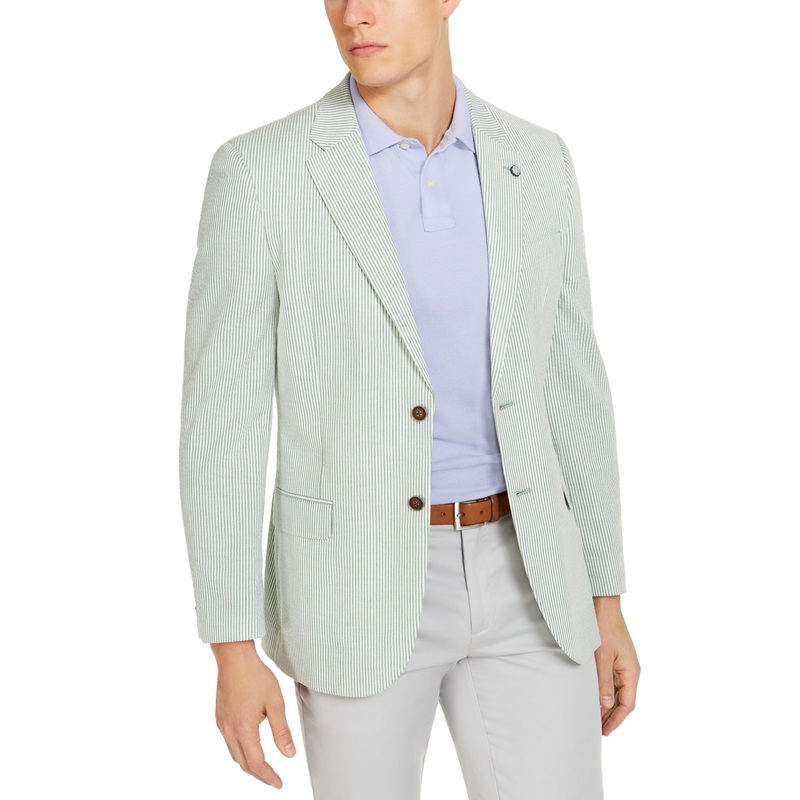 Nautica Mens Modern fit Seersucker Sport Coat Blazer 50 R Green Striped