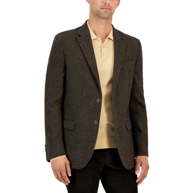 Nautica Mens Modern fit Sport Coat Blazer 46 R Brown Herringbone