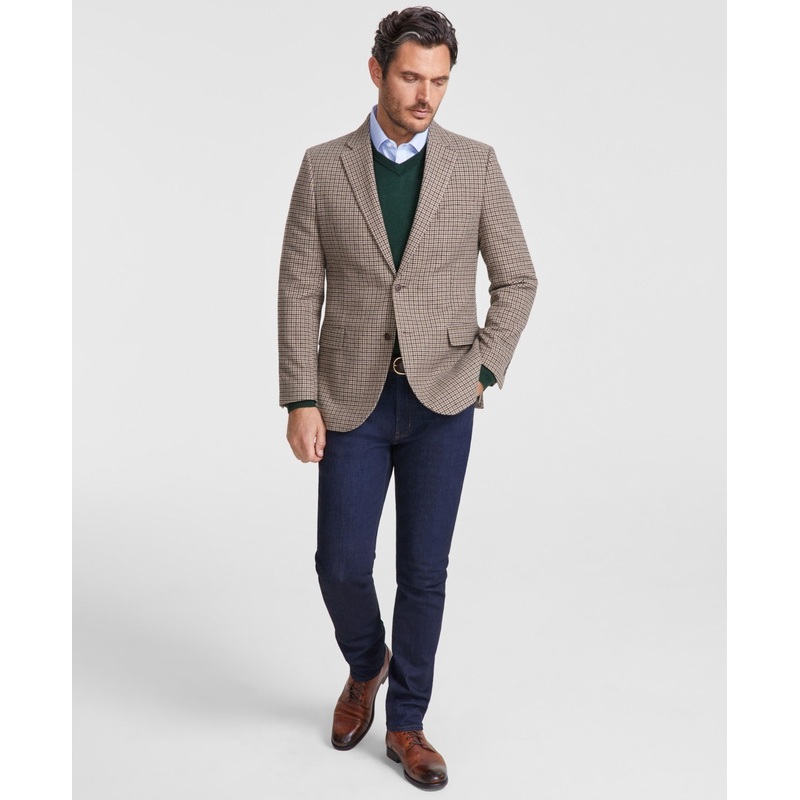 Nautica Mens Modern fit Sport Coat Blazer 46 R Brown Plaid