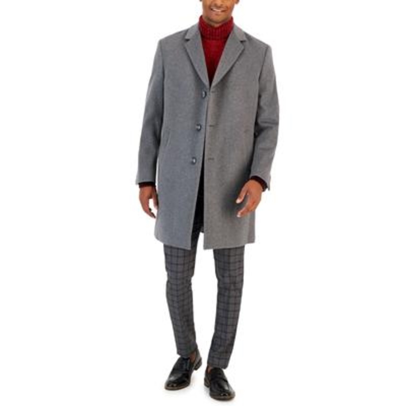 Nautica Mens Overcoat Coat 42S Grey Solid Wool