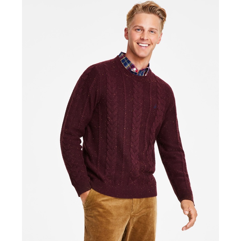 Nautica Mens Regular fit Crew Neck Cable Knit Sweater Medium Red Solid