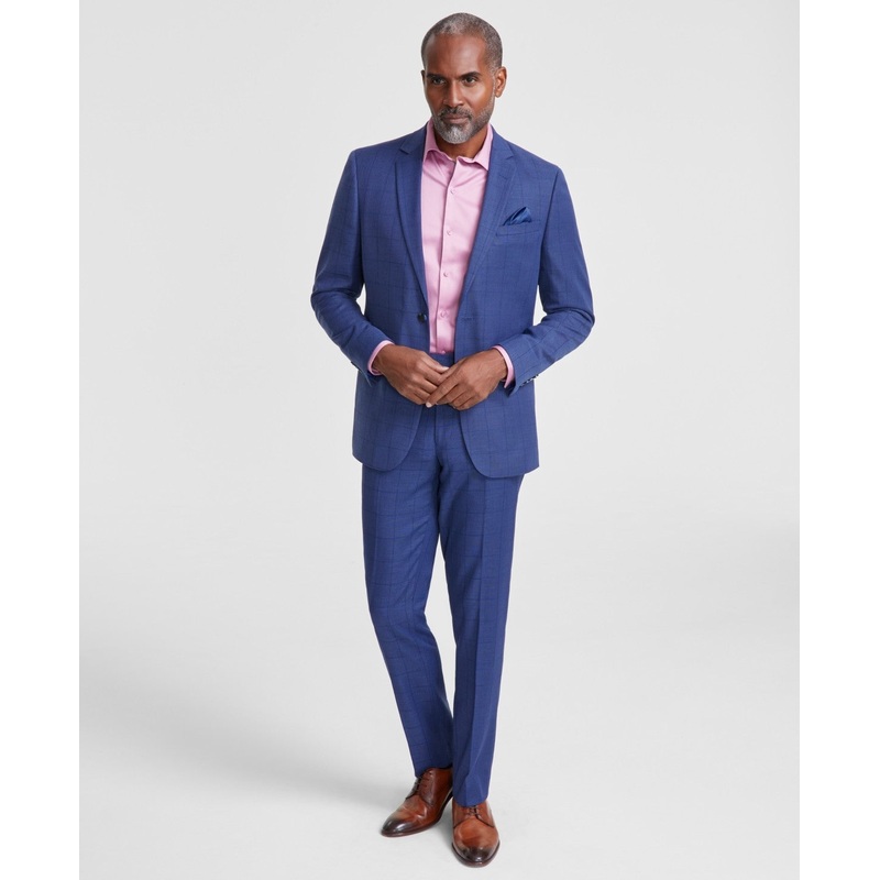 Nick Graham Mens Slim fit 2 Piece Suit 46 L / 41 Waist Blue Windowpane