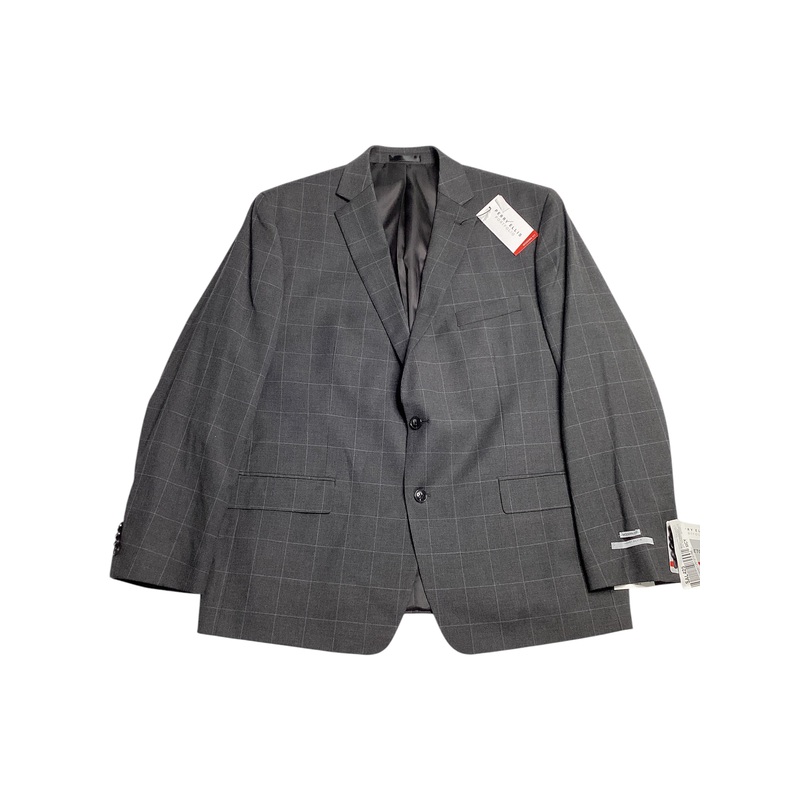 Perry Ellis Mens Classic fit 2 Piece Suit 48 R / 42 Waist Grey Check Stretch