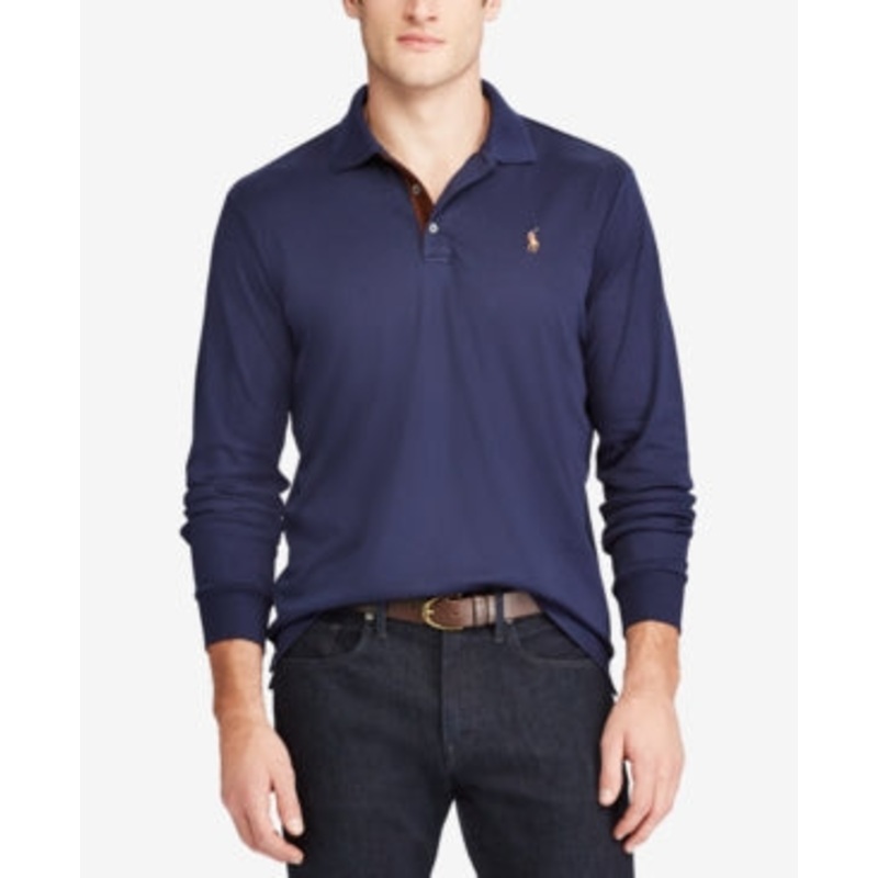 Polo Ralph Lauren Mens Classic fit Long Sleeve Polo Shirt Large Navy Blue Solid