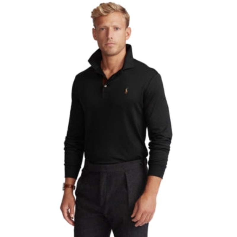 Polo Ralph Lauren Mens Classic fit Long Sleeve Polo Shirt XLT Black Solid