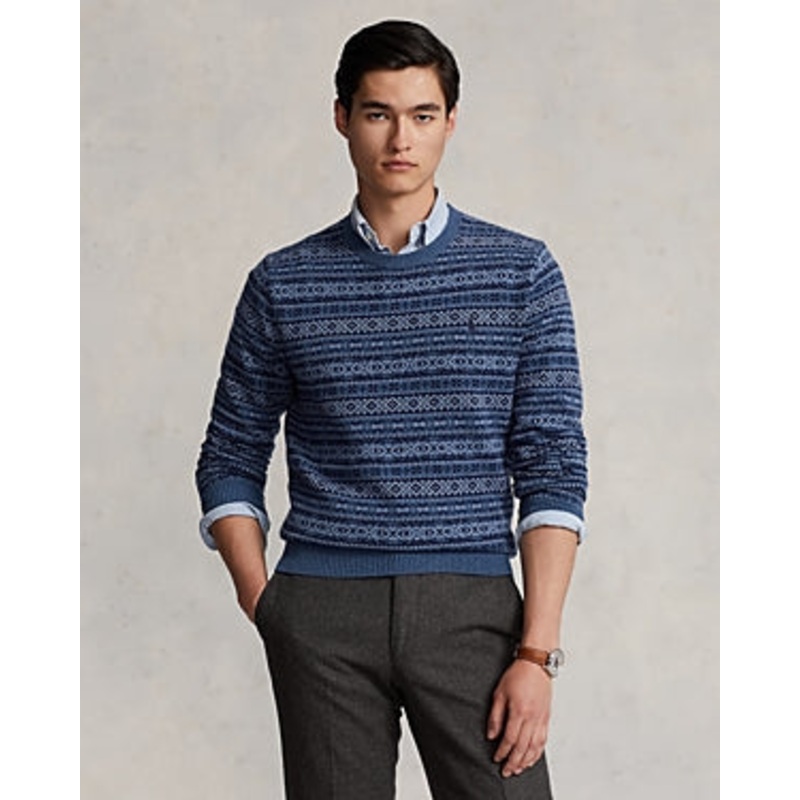 Polo Ralph Lauren Mens Regular fit Crew Neck Sweater XXL Blue Fair Isle Wool