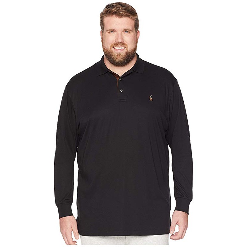 Polo Ralph Lauren Mens Regular fit Long Sleeve Polo Shirt 3XB Black Solid