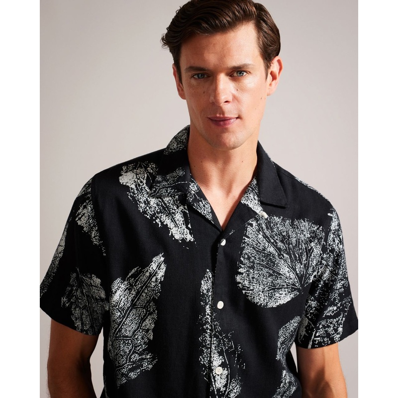 Ted Baker Mens Relaxed fit Short Sleeve Button-Up Shirt Small Black Floral