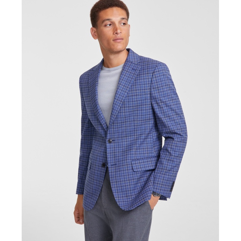 Tommy Hilfiger Mens Modern fit Sport Coat Blazer 38 R Blue Grey Plaid Stretch