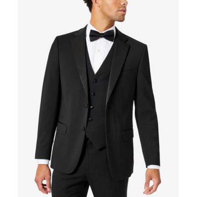 Tommy Hilfiger Mens Modern fit Tuxedo Jacket Blazer 50 R Black Solid Stretch