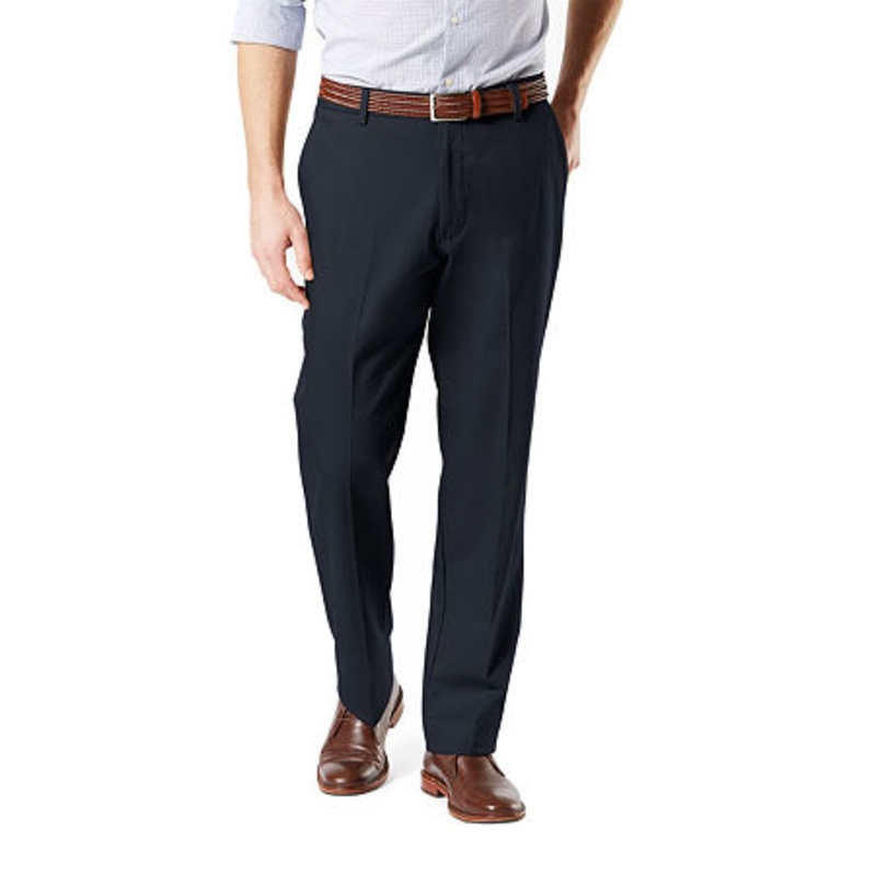 Dockers Mens Regular fit Casual Khaki Pants 38 / 32 Blue Solid Stretch