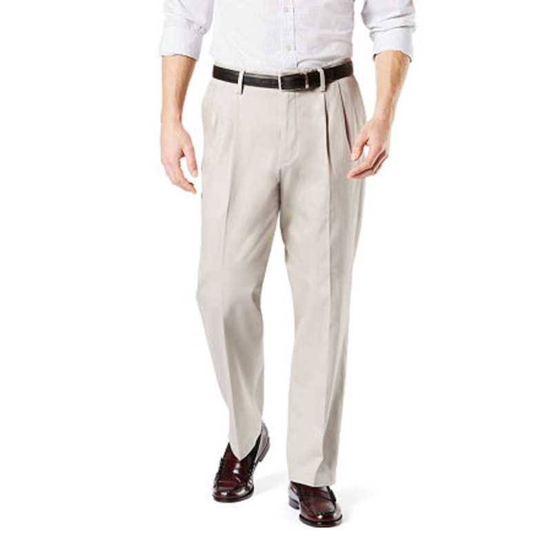 DOCKERS Mens Relaxed Fit Khaki Pants 38 / 34 Beige Solid Stretch