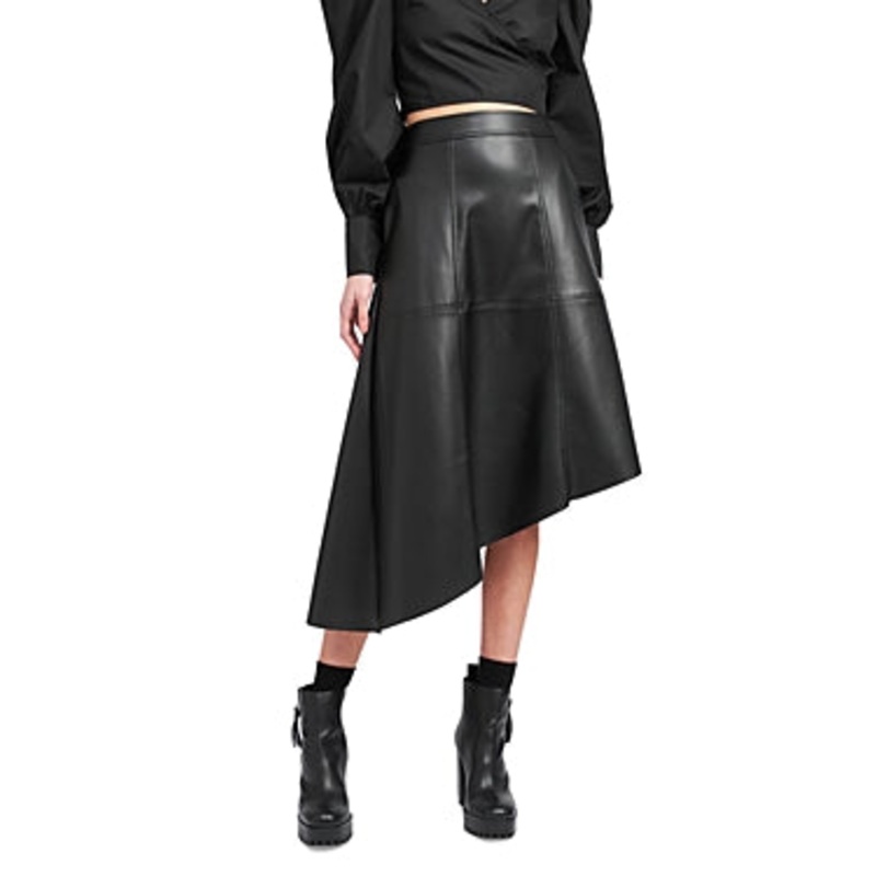 En Saison Womens Faux Leather Asymmetric A-Line Skirt XS Black