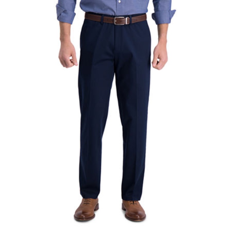 Haggar Mens Classic fit Casual Pants 32 / 32 Blue Solid Stretch