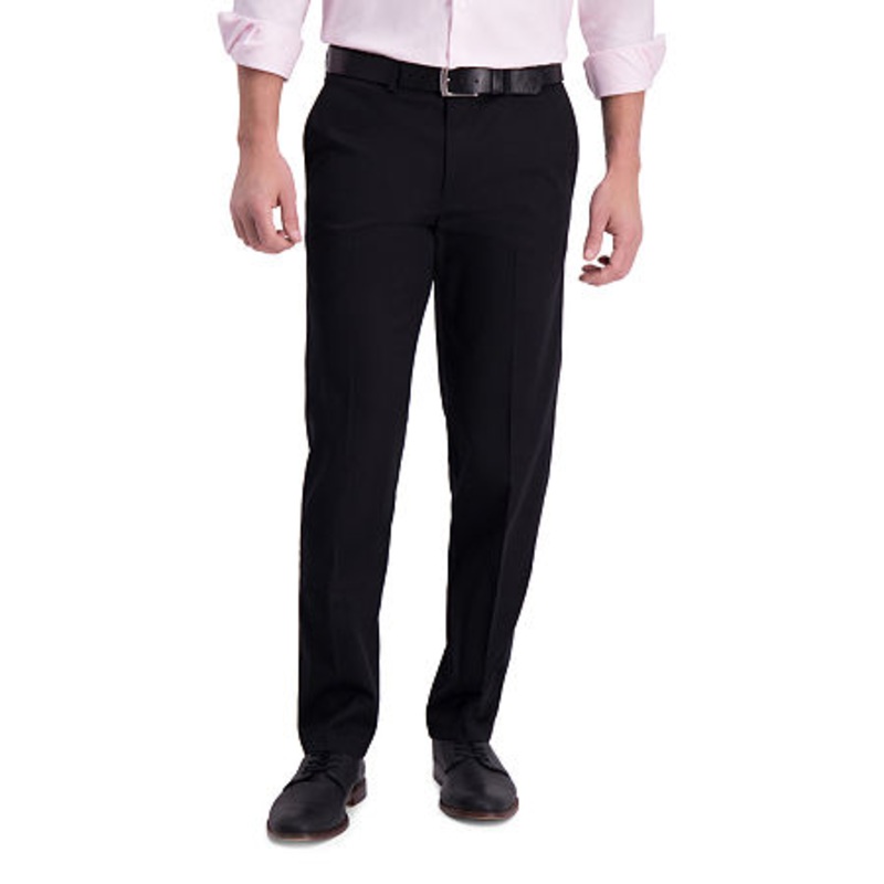 Haggar Mens Classic fit Casual Pants 34 / 32 Black Solid Stretch