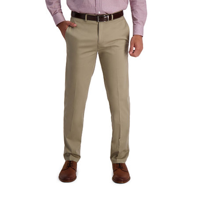Haggar Mens Classic fit Casual Pants 34 / 32 Tan Solid Stretch