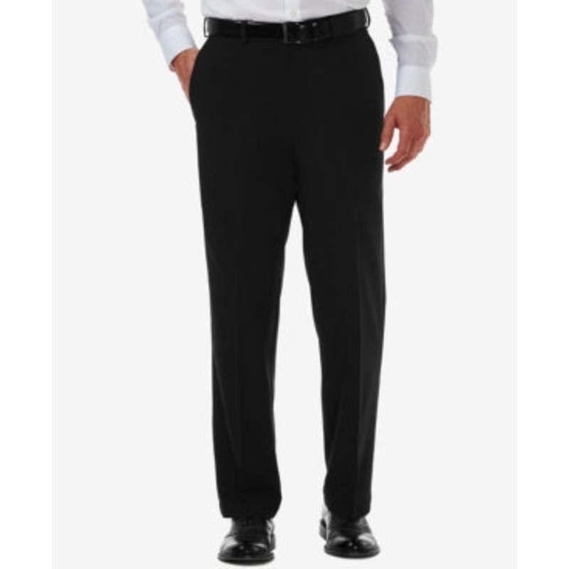 Haggar Mens Classic fit Casual Pants 38 / 30 Black Solid Adjustable