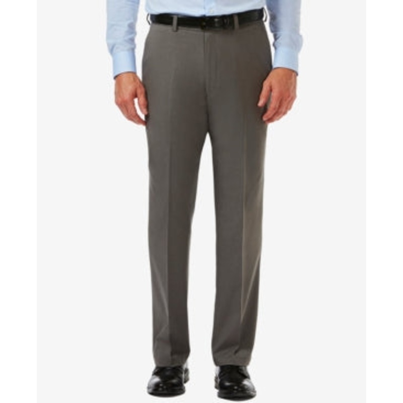 Haggar Mens Classic fit Casual Pants 38 / 30 Grey Solid Adjustable