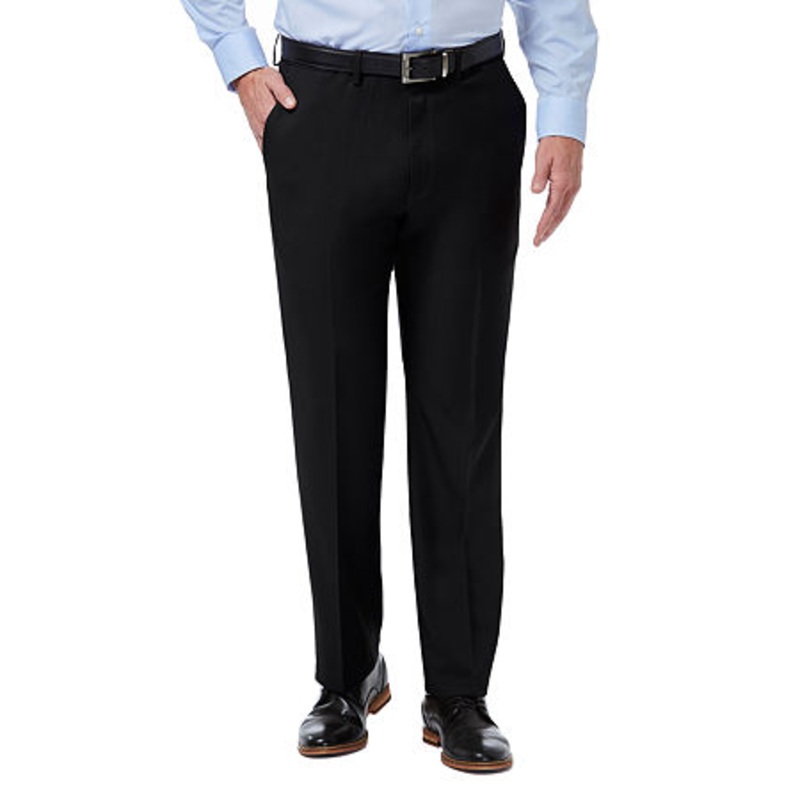 Haggar Mens Classic fit Dress Pants 42 / 32 Black Solid Stretch