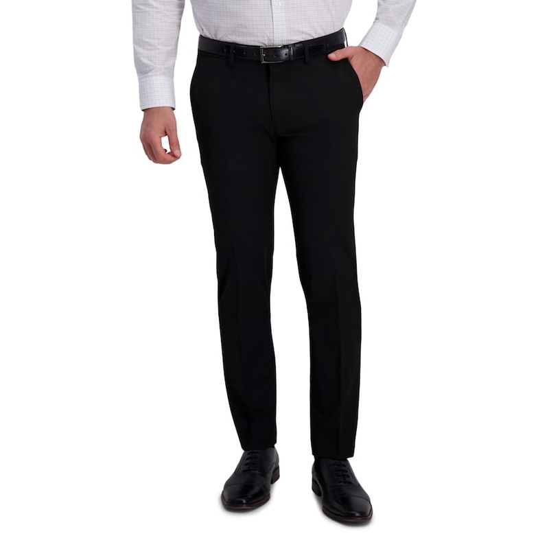 Haggar Mens Slim fit Dress Pants 30 / 29 Black Solid Stretch