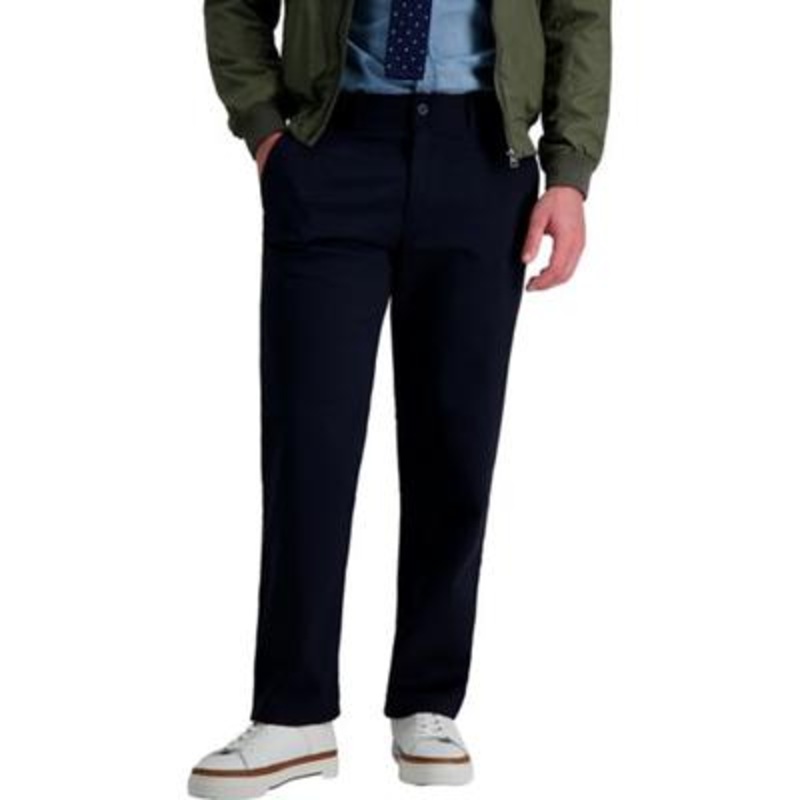 Haggar Mens Straight fit Chinos Pants 32 / 30 Blue Solid Stretch