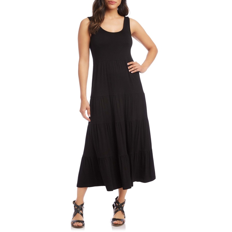 Karen Kane Womens Tiered Midi Dress Size Small Black