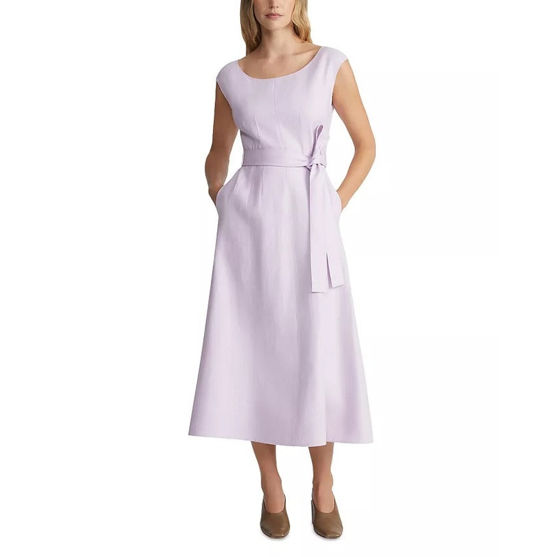 Lafayette 148 New York Belted Fit and Flare Dress Size 12 Dried Blossom Purple