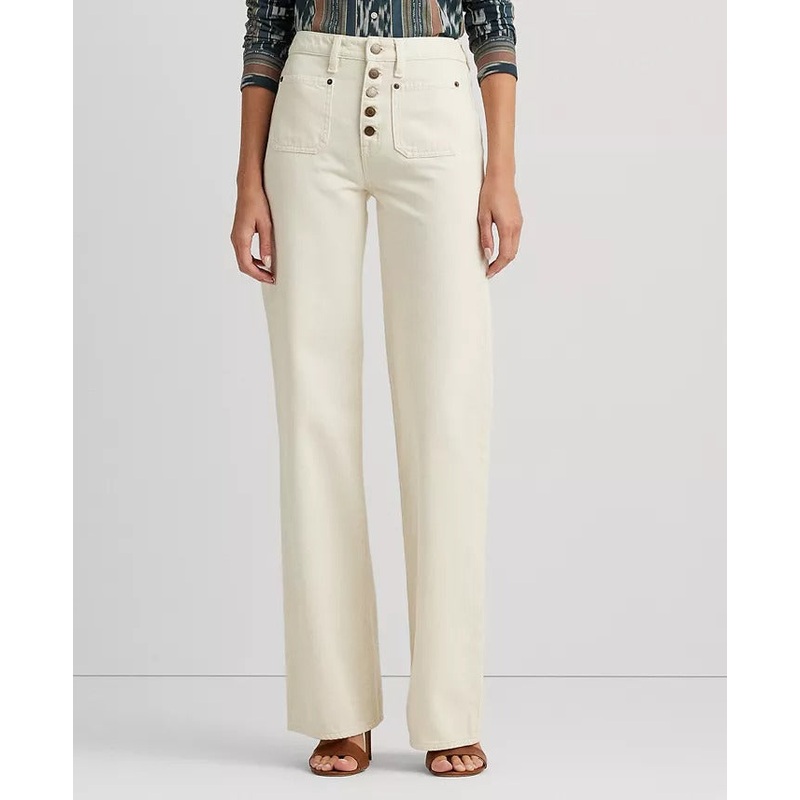 Lauren Ralph Lauren Women's High-Rise Wide-Leg Jeans Size 18 Natural Cream Beige