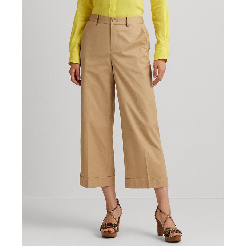 Lauren Ralph Lauren Women's Pleated Cotton Twill Cropped Pants Size 14 Beige