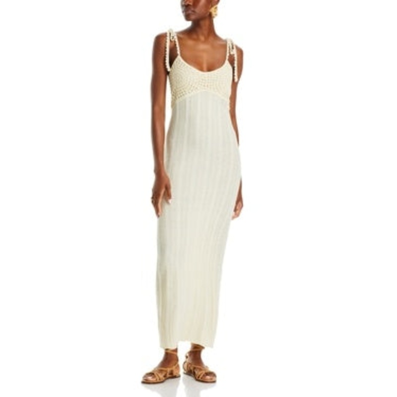 Line & Dot Womens Carra Beige Cream Crochet Maxi Bodycon Dress Large