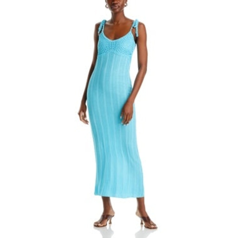 Line & Dot Womens Carra Blue Crochet Maxi Bodycon Dress Small