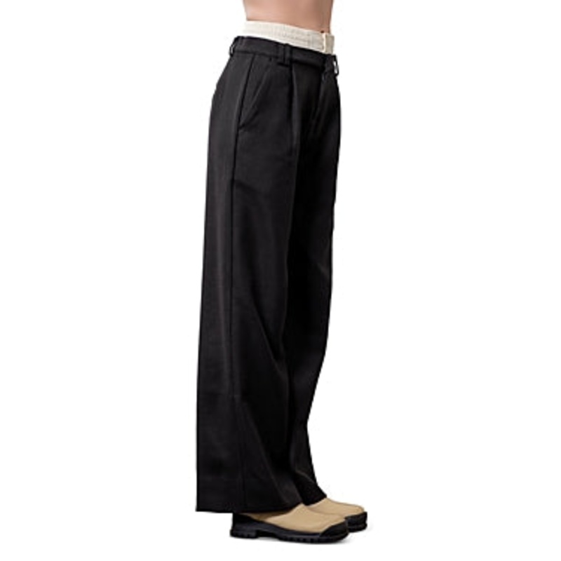 Moon River Women's Black Layered Waist Band Tailored Pleat Pants Size Medium
