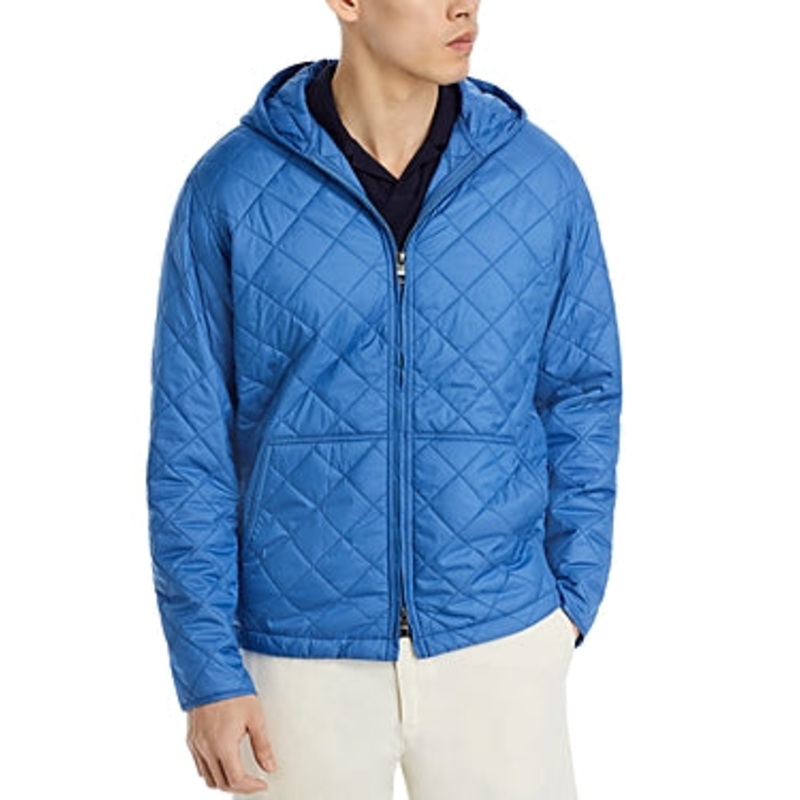 Peter Millar Mens Crown Essex Quilted Hooded Jacket Coat Large Moon Blue