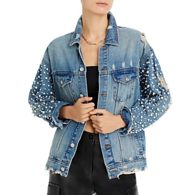 Sunset & Spring Womens Embellished Casual Denim Jacket XS Blue