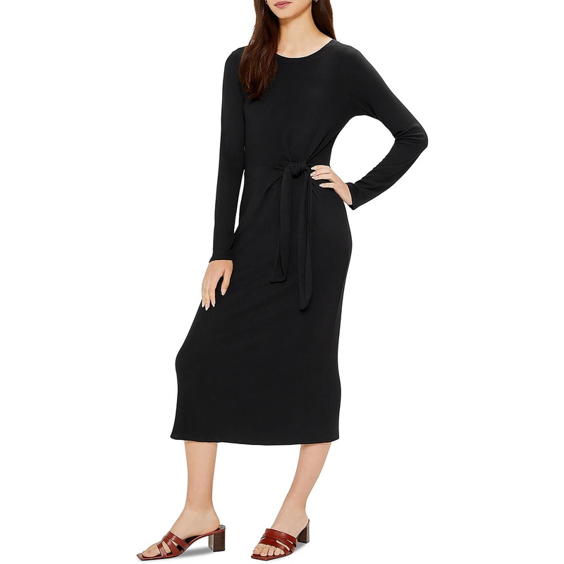 Three Dots Womens Karen Knit Crew Neck Sweater Dress Medium Black