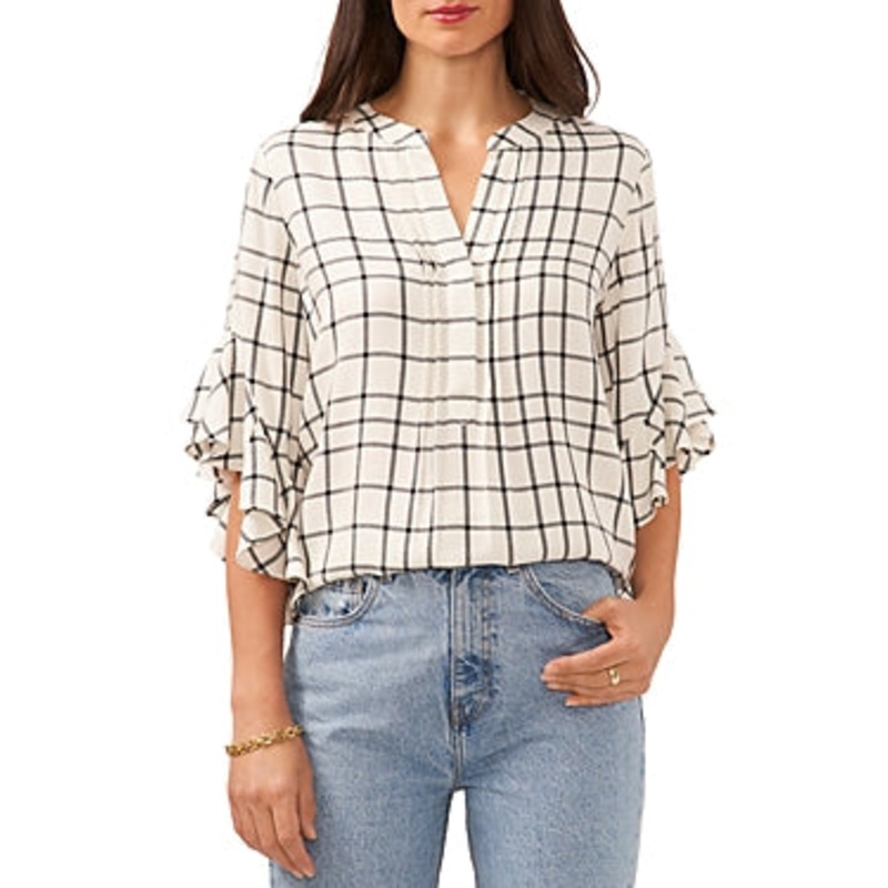Vince Camuto Pintuck Ruffle Sleeve Top in Rich Black Size X-Small XS