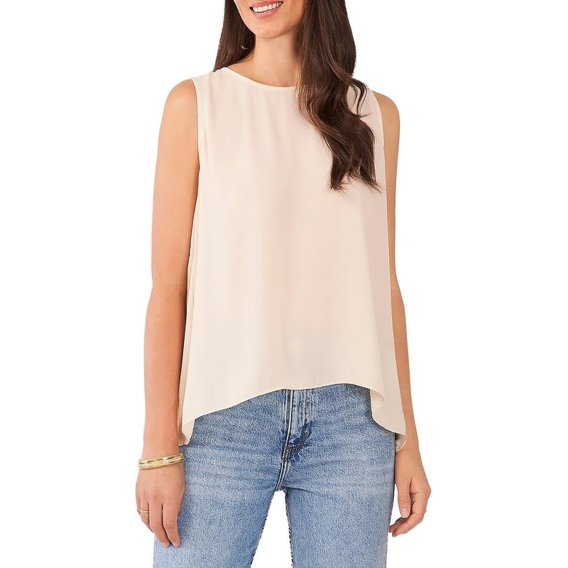Vince Camuto Womens Sleeveless Pleated Back Blouse Large Beige