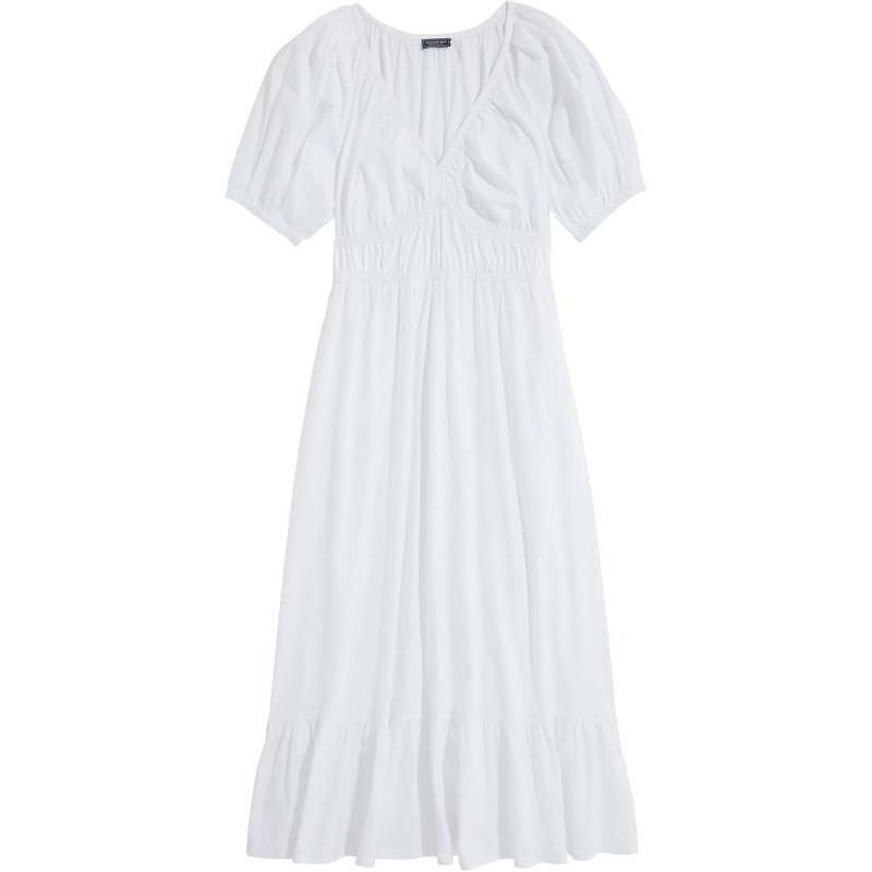 vineyard vines Women's Marina Poplin Puff-Sleeve Midi Dress Small White V Neck