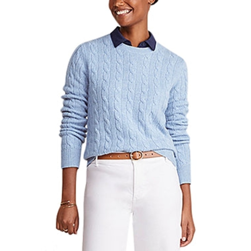 Vineyard Vines Womens Cable Knit Cashmere Sweater Size XXS Light Blue