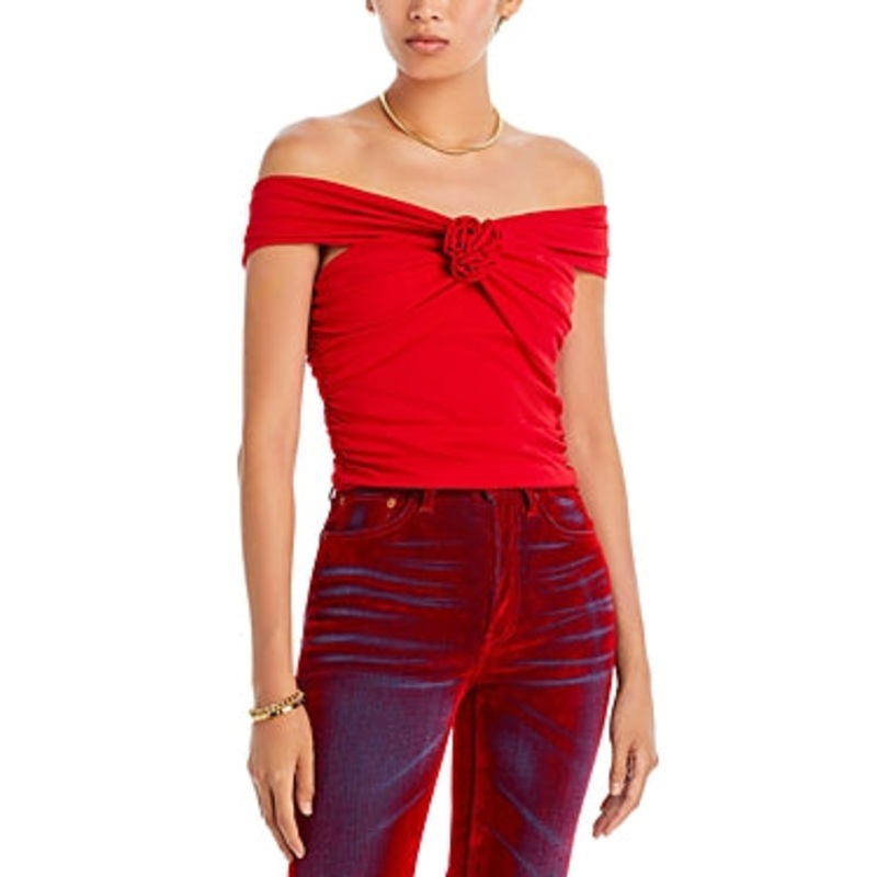 WAYF Womens Belle Off-the-Shoulder Top Size Medium Red