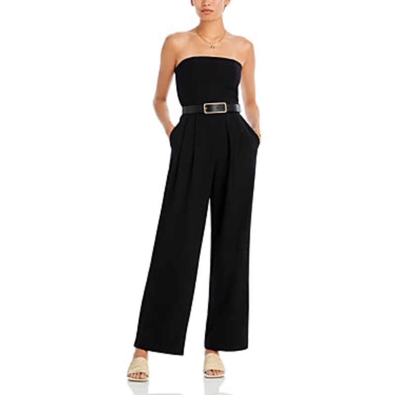 WAYF Womens Lexie Strapless Wide Leg Jumpsuit Small Black