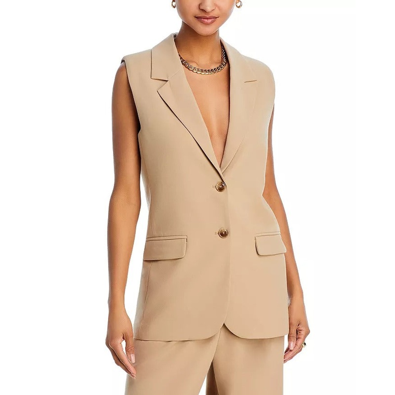WAYF Womens Wilshire Notch Collar Vest Small Khaki Brown