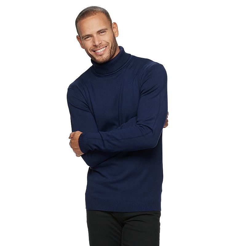 X-ray Mens Slim fit Turtleneck Sweater Large Blue Solid