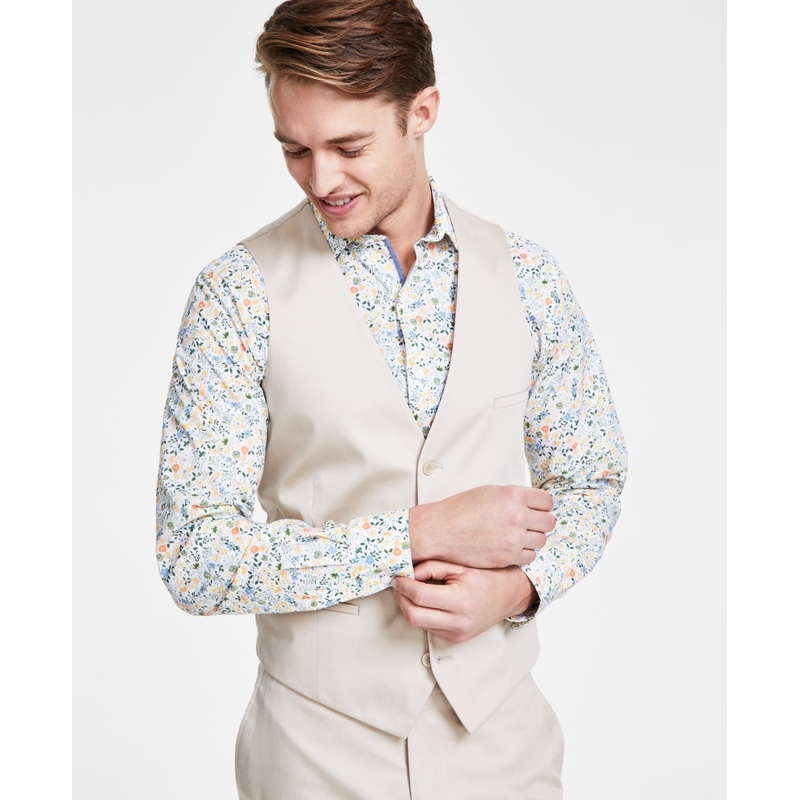 Bar Iii Mens Button-Up Suit Vest XL Beige Stretch