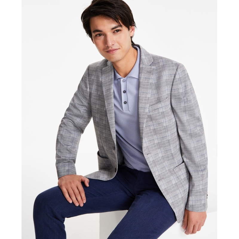 Bar Iii Mens Slim fit Suit Jacket Blazer 36 S Grey Plaid