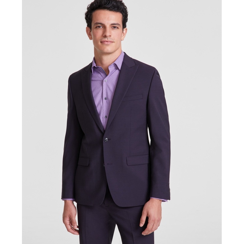 Bar Iii Mens Slim fit Suit Jacket Blazer 44R Purple Burgundy Solid Stretch