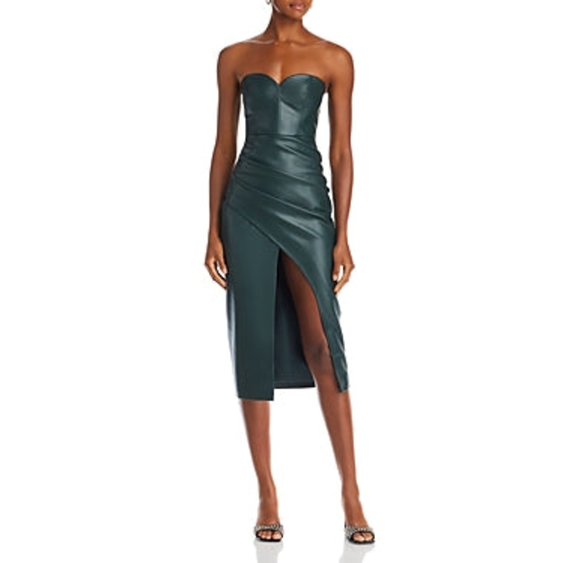 Bardot Womens Kai Faux Leather Midi Dress Size 2 Evergreen Green